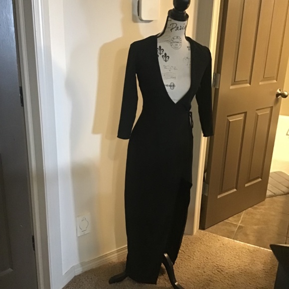 American Apparel Black Wrap Dress Full Length XS - Picture 3 of 6